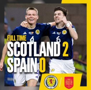 欧预赛-苏格兰2-0战胜西班牙 麦克托米奈连场双响罗伯逊助攻